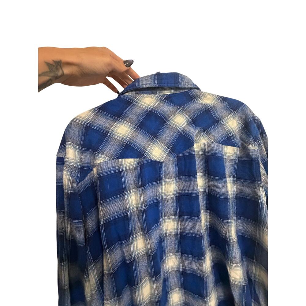 Wrangler Wrancher Men’s XLT Blue Plaid Western Pearl Snap Shirt 100% Cotton Tall - Picture 11 of 11